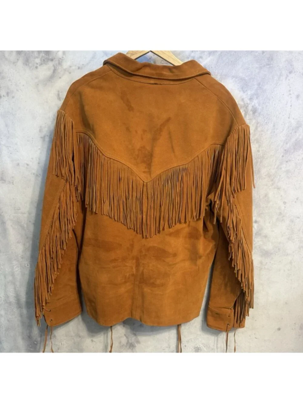 Vintage Leather City Fringe Western Coat Mens Large L Brown